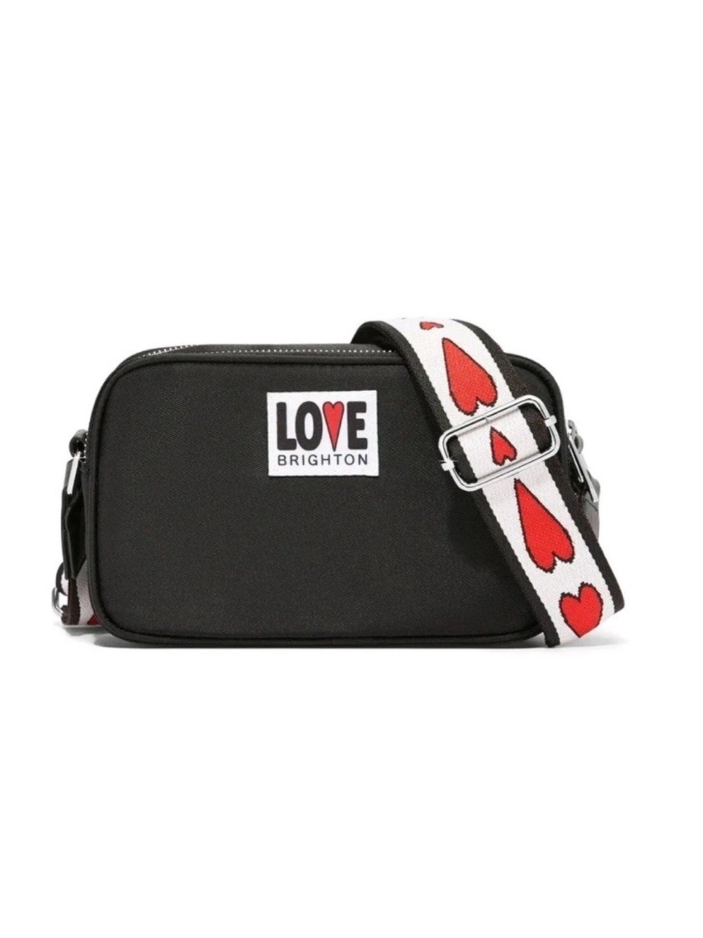Brighton Black Crossbody Bag with White Heart Strap